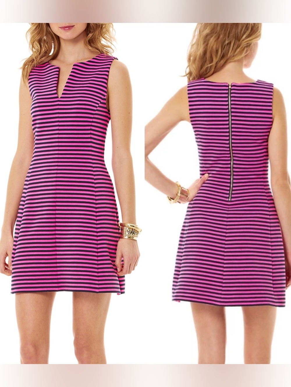 Lilly Pulitzer Brielle Hotty Pink and Navy Striped Dress Women's Sz XXS